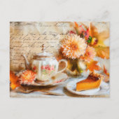 Carte Postale Dahlia Bloom with Pumkin Cake Slice and Teapot (Devant)