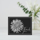 Carte Postale Dahlia Cactus Noir et Blanc Fond Noir Merci (Debout devant)
