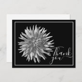 Carte Postale Dahlia Cactus Noir et Blanc Fond Noir Merci (Devant / Derrière)