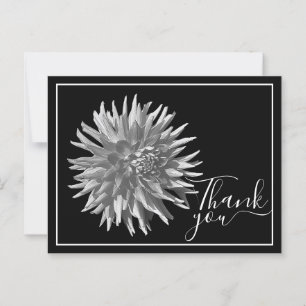 Carte Postale Dahlia Cactus Noir et Blanc Fond Noir Merci