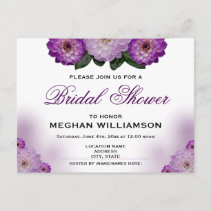Carte Postale Dahlia Purple Floral Douche nuptiale après l'invit