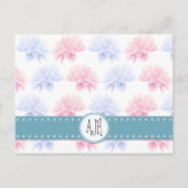 Carte Postale Dahlia Rose, Dahlia Bleue, Fleurs, Monogramme (Devant)