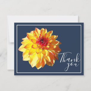 Carte Postale Dahlia Rouge Jaune Avec Fond Bleu Marine Merci