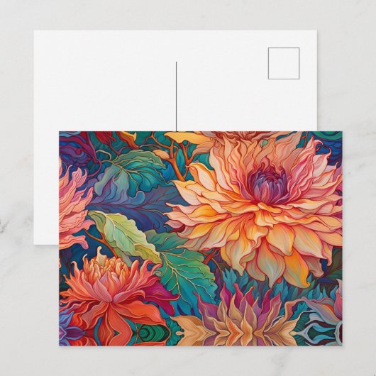 Carte Postale Dahlia Tapisserie florale (Devant / Derrière)