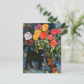 Carte Postale Dahlias et Chat noir, peinture d'art (Debout devant)