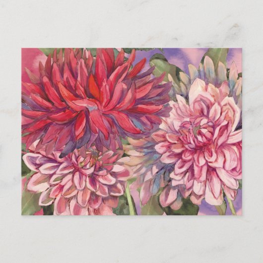 Carte Postale dahlias fleurs aquarelle (Devant)