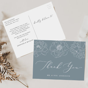 Carte Postale Dainty Floral Dusty Mariage bleu Merci