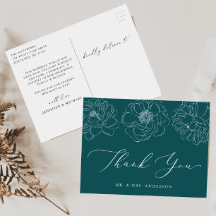 Carte Postale Dainty Floral Turquoise Merci Mariage