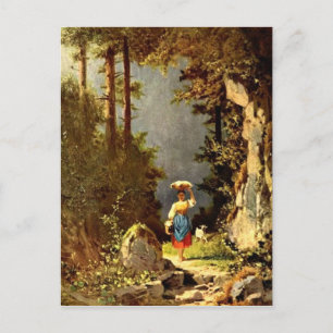 Carte Postale Dairymaid à motif vintage avec chèvre