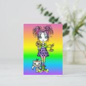 Carte postale "Daisy" Cute Chat Rainbow Flower (Debout devant)