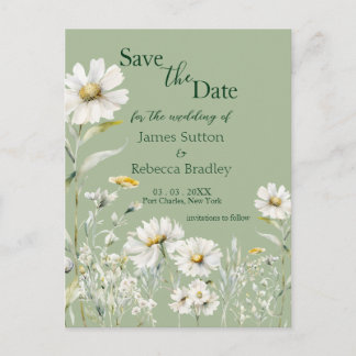 Carte Postale Daisy Earthy Sage & Botanical  Save the Date