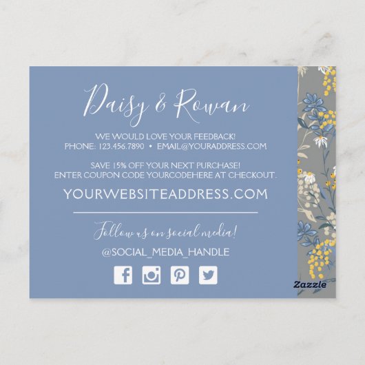 Carte Postale Daisy Rowan Navy et Merci botanique jaune (Dos)