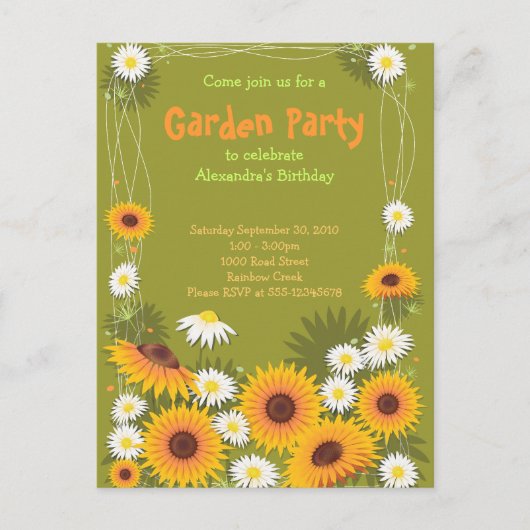 Carte Postale Daisy & Sunflower Garden Invitation de fête d'anni (Devant)