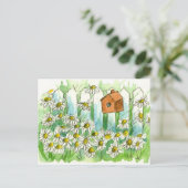 Carte Postale Daisy Watercolor Fleurs Bird House (Debout devant)