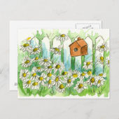 Carte Postale Daisy Watercolor Fleurs Bird House (Devant / Derrière)