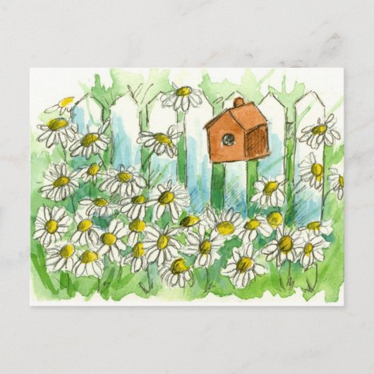 Carte Postale Daisy Watercolor Fleurs Bird House (Devant)