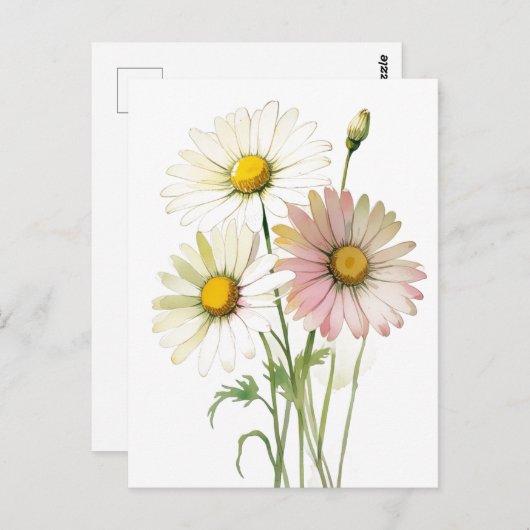 Carte Postale Daisy Watercolor Flower Moderne Professionnel (Devant / Derrière)