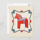 Carte Postale Dala Suédoise Cheval Folk Art encadré (Devant / Derrière)