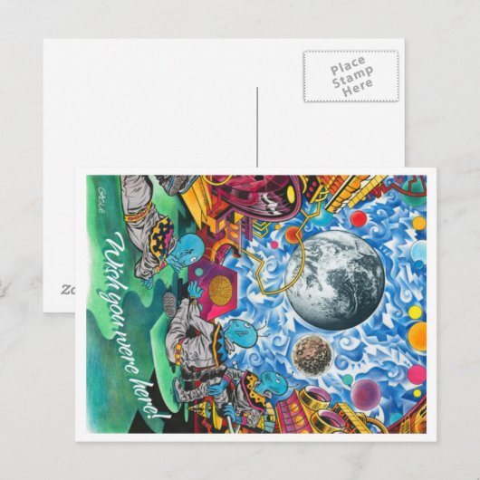 Carte postale d'aliens dans l'espace (Devant / Derrière)