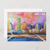 Carte Postale Dallas Texas Watercolor City Skyline (Devant / Derrière)