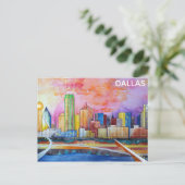 Carte Postale Dallas Texas Watercolor City Skyline (Debout devant)