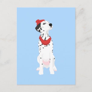 Carte Postale Dalmatie cool avec Casquette d'hiver rouge et châl