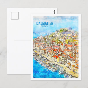 Carte Postale Dalmatien croatia Fameux Voyage Aquarelle Croquis