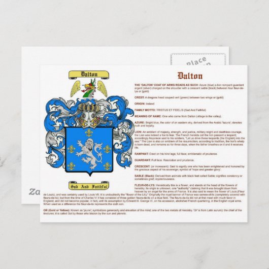 Carte Postale Dalton (signifiant irlandais) (Devant / Derrière)