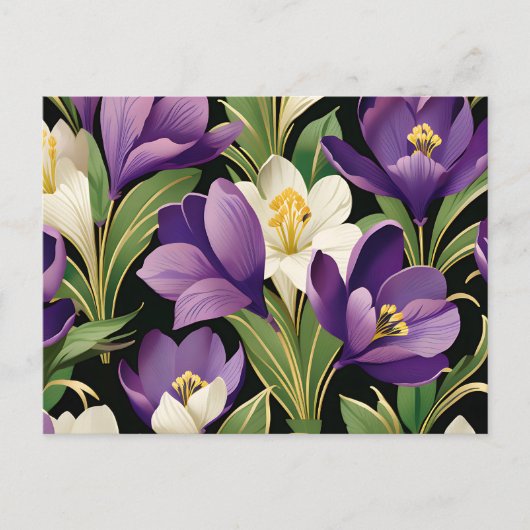 Carte Postale Damas élégant avec fleurs de crocus (Devant)