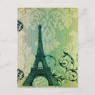 Carte Postale damas vert à la menthe de printemps Paris Tour Eif