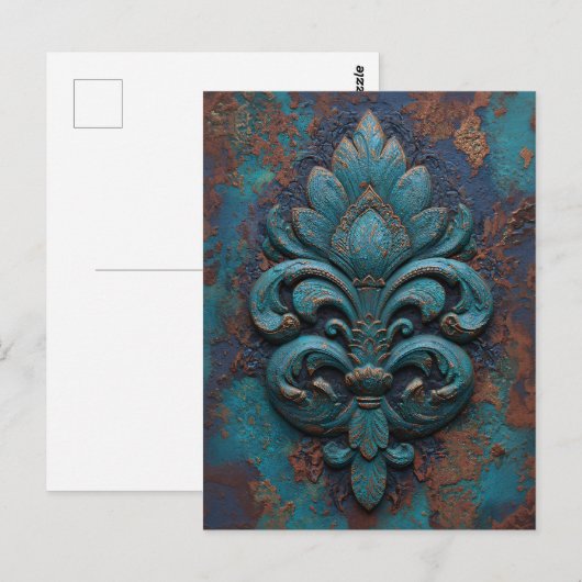 Carte Postale Damask Embossed Fleur-De-Lis (Devant / Derrière)