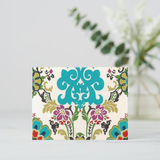 Carte Postale Damask Floral Patterns Plum Turquoise (Debout devant)