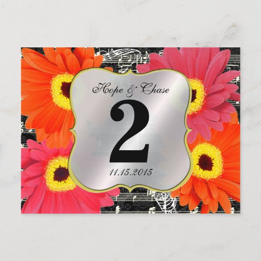 Carte Postale Damask Fuchsia Gerber Daisy Mariage (Dos)