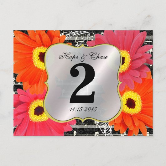 Carte Postale Damask Fuchsia Gerber Daisy Mariage (Devant)
