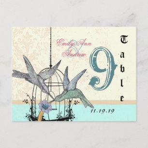 Carte Postale Damask Hummingbird Birdcage Wedding Table Number