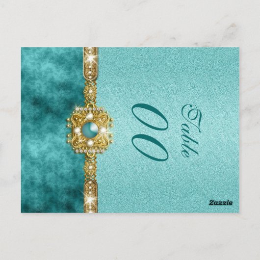 Carte Postale Damask "numéro de table" mariage or turquoise (Dos)