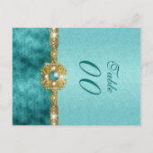 Carte Postale Damask "numéro de table" mariage or turquoise (Devant)