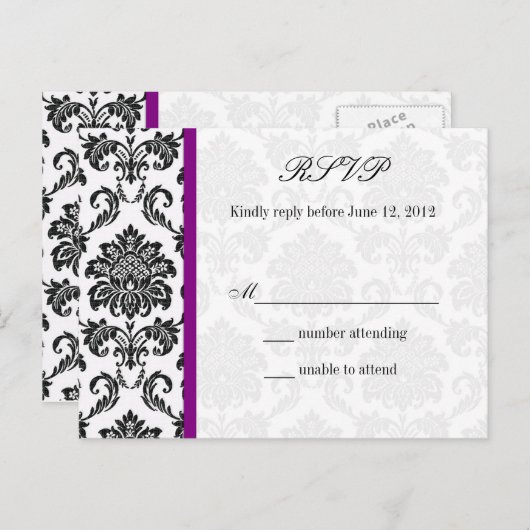 Carte postale Damask RSVP avec pourpre (Devant / Derrière)
