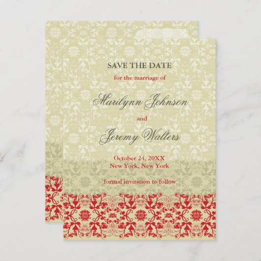 Carte postale Damask Swirls Lace Spice Save The Da (Devant / Derrière)