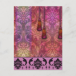Carte Postale Damassé de diamant, MAROC dans fuchsia et orange