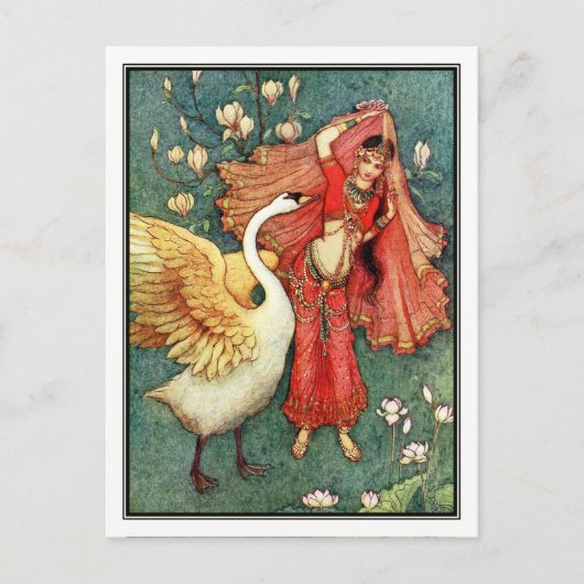 Carte Postale Damayanti et le cygne par Warwick Goble (Devant)