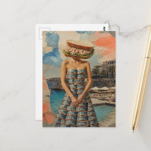 Carte Postale Dame abstraite surréaliste avec une salade de thon