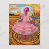 Carte Postale Dame Alien en rose avec jus d'orange (Devant)