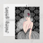 Carte Postale Dame Art déco avec Damas - BIANCA : Gris d'hiver (Devant / Derrière)