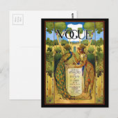 Carte Postale Dame Art déco avec paon dans le jardin (Devant / Derrière)