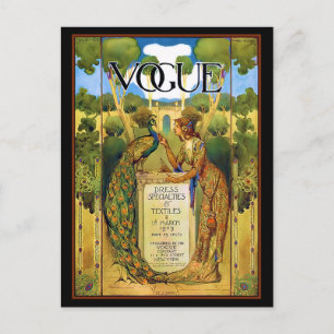 Carte Postale Dame Art déco avec paon dans le jardin