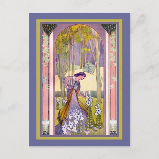 Carte Postale Dame Art déco dans le jardin (Devant)