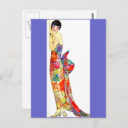 Carte Postale Dame Art déco en forme (Devant / Derrière)
