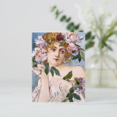 Carte Postale Dame Art Nouveau aux fleurs (Debout devant)