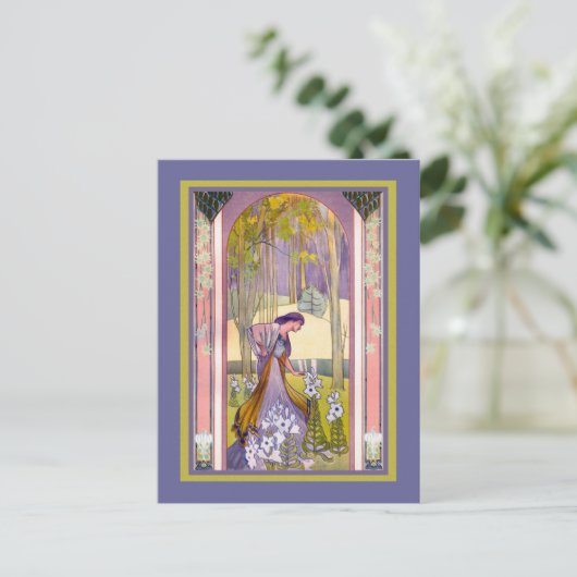 Carte Postale Dame Art nouveau dans la forêt (Debout devant)